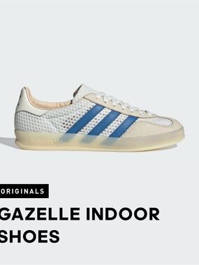 adidas Gazelle Indoor Sneaker in White and Blue